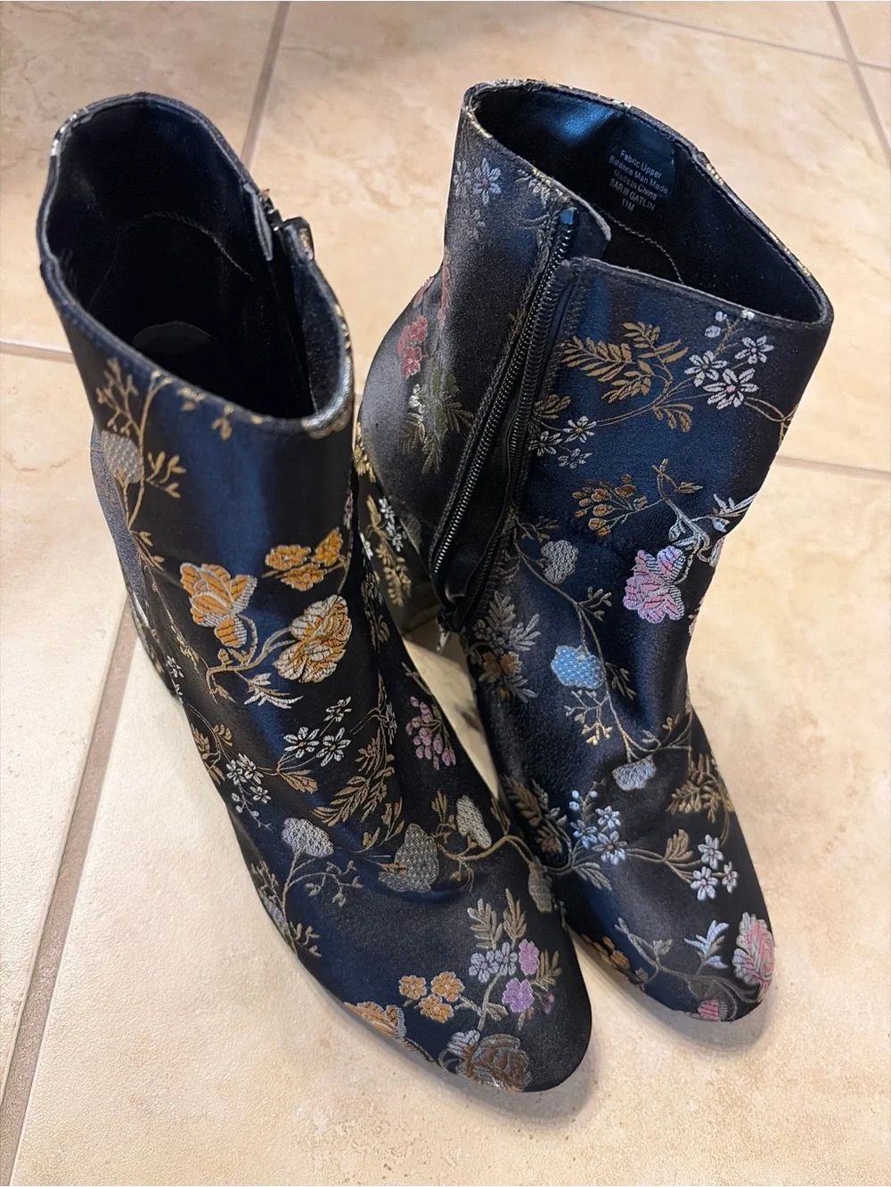 Bar III Black Floral Brocade Ankle Booties size 11